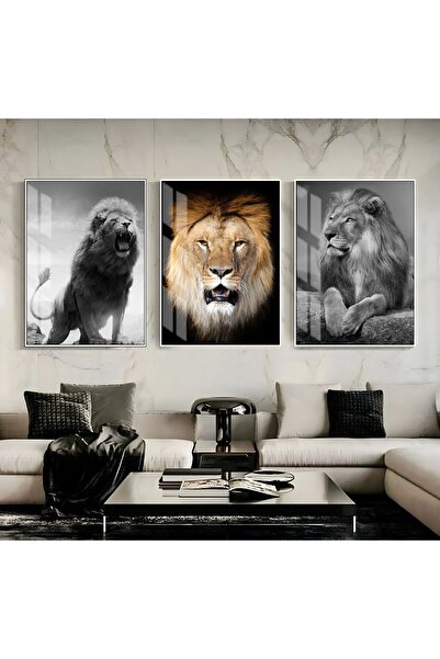 Harika bir ev Hari̇kabi̇rev | Lion-Tiger-Leopard Painting 03 | Framed Tempere...