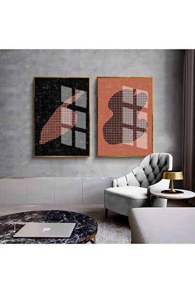 Harikabirev HARİKABİREV | COMBINAT DE ABSTRACTE PUNCTATE ROȘU-NEGRU 01 | TABLO DE STICLA CU CADRU 2 PIESE VERTICAL