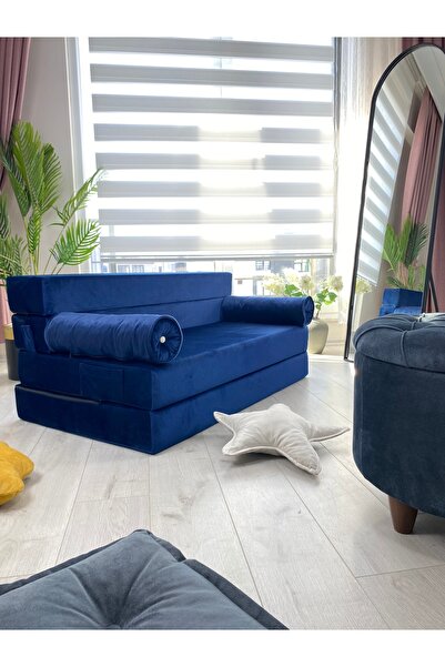 Minnes Full Sünger Katlanır Yatak - Koltuk-lacivert Babyface Kadife 120*200&oturum Yük.29cm