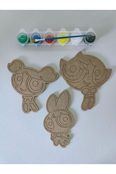 şimşek hobi tasarım Ahşap Powerpuf Girlss Tasarım Boyama Seti. Eğitici Boyama...