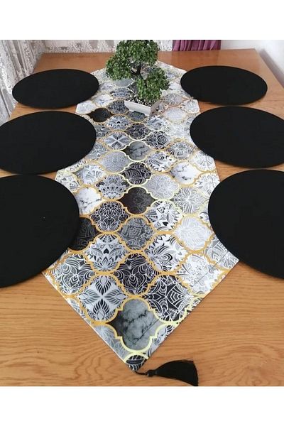 Dream Home Aslıdreamhome Amerika&servis, Moroccan Gold Line Pattern Runner, 6-Piece MDF Suppla Set