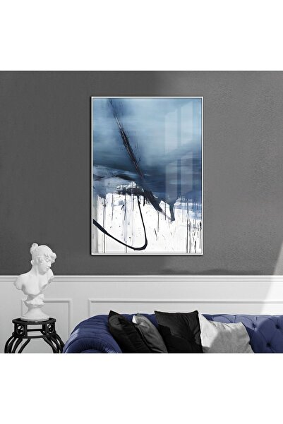 Harikabirev HARİKABİREV | MODELL ABSTRACT ALB-ALBASTRU 2 | TABLĂ DE STICLA TEMPLATĂ CU CADRU, SIMPLE, VERTICALĂ