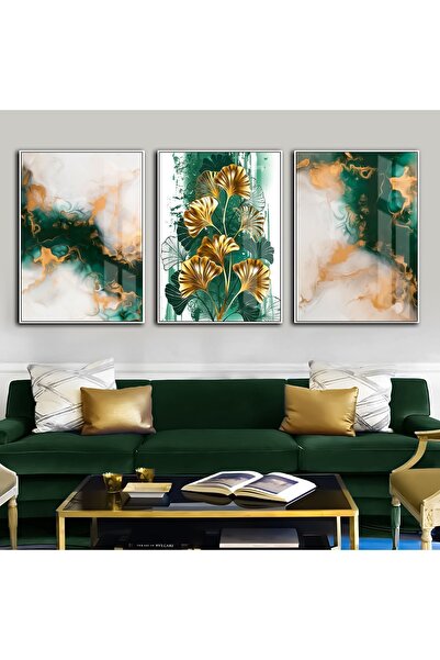 Harika bir ev Hari̇kabi̇rev | Emerald-Gold Combination Flower-Abstract Combin...