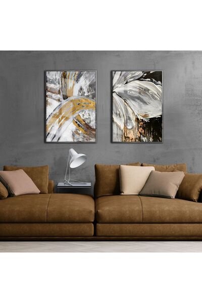 Harika bir ev MARVELOUS GRAY-GOLD ABSTRACT FLORAL FLOWER SCYTHE COMBO FRAMED ...