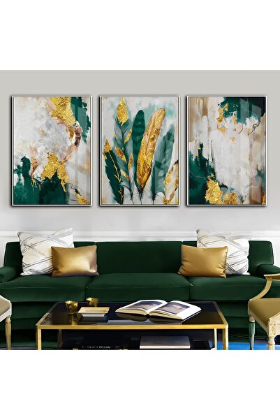 Harika bir ev Hari̇kabi̇rev | Emerald-Gold Combination Feather-Abstract Combi...
