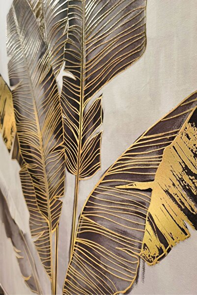 Harikabirev HARİKABİREV|KREM-GOLD SOYUT VE YAPRAK KOMBİNİ 1|ÇERÇEVELİ TEMPERLİ CAM TABLO 3LÜ YATAY