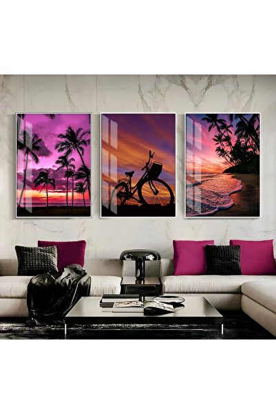 Harika bir ev BEAUTIFUL PURPLE COLOR COMBI SUMMER LANDSCAPE SEASIDE FRAMED TE...