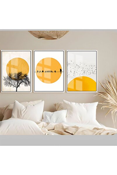 Harika bir ev Hari̇kabi̇rev | Soft-Gold Bird-Tree Combination | Framed Temper...