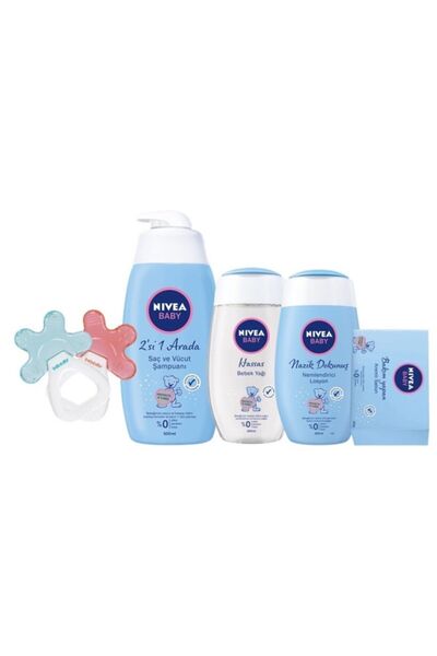 NIVEA Saç Ve Vücut Şampuanı Bebek 500 Ml + Bebek Losyon + Bebek Yağı + Krem Sabun + Sulu Çıngırak Dişlik