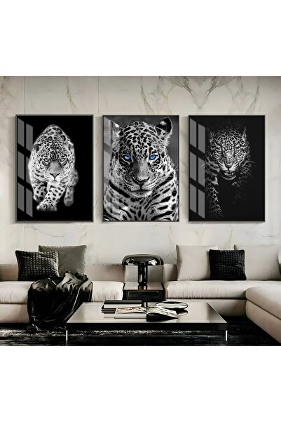Harikabirev HARİKABİREV|ASLAN-KAPLAN-LEOPAR TABLOSU 01|ÇERÇEVELİ TEMPERLİ CAM...