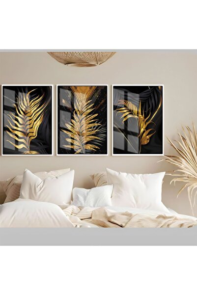 Harika bir ev Hari̇kabi̇rev | Black-Gold Gold-Leaf Combination | Framed Tempe...
