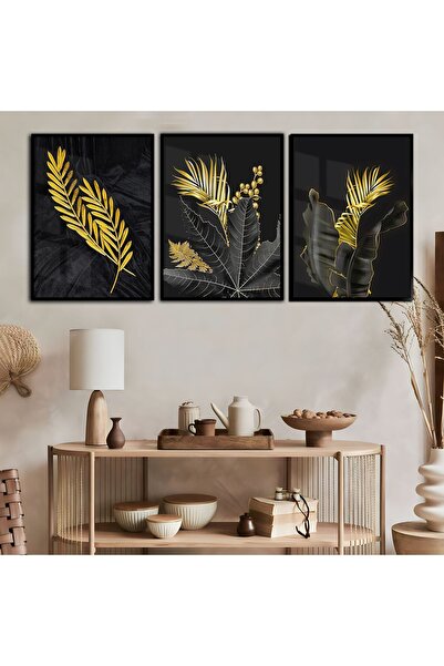 Harika bir ev Hari̇kabi̇rev | Gold-Black Flower Combination 9 | Framed Temper...