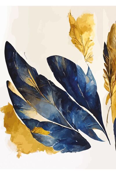 Harikabirev HARİKABİREV|LACİVERT-GOLD KOMBİNİ 6 TÜY KOMBİNİ|ÇERÇEVELİ TEMPERLİ CAM TABLO 3LÜ DİKEY