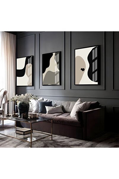 Harika bir ev HARİKABİREV|BEJ-SİYAH-KREM SOYUT ABSTRACT KOMBİN 1 |ÇERÇEVELİ C...