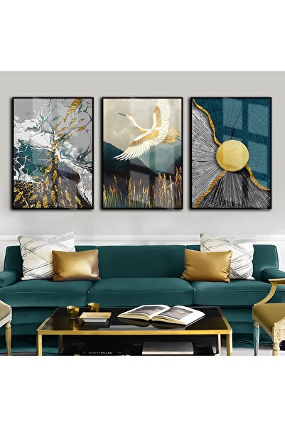 Harika bir ev HARİKABİREV|TURKUAZ-GOLD EN ŞIK SOYUT VE KUŞ KOMBİNİ|ÇERÇEVELİ ...