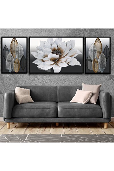 Harikabirev |antrasit Gri Kombini Çiçek Ve Soyut Kombini|çerçeveli Temperli C...