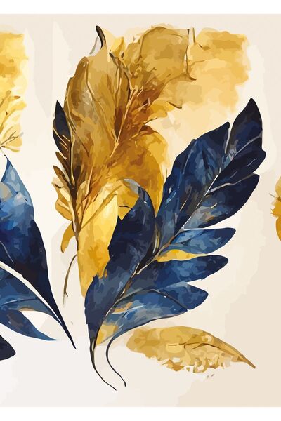 Harikabirev HARİKABİREV|LACİVERT-GOLD KOMBİNİ 6 TÜY KOMBİNİ|ÇERÇEVELİ TEMPERLİ CAM TABLO 3LÜ DİKEY