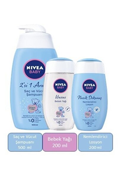 NIVEA Baby Saç Ve Vücut Şampuanı 500 Ml & Bebek Yağı 200ml & Nemlendirici Losyon 200ml