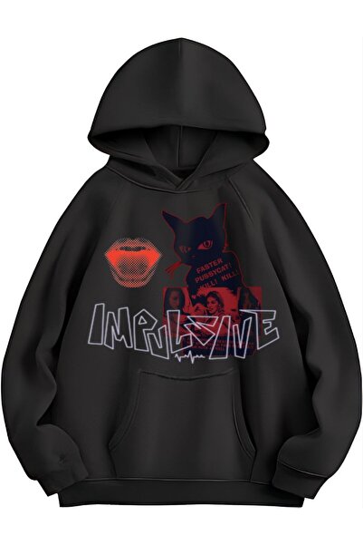 MAYDAY CULTURE Hanorac negru unisex cu trei fire, cu cusătură în relief, cu o...