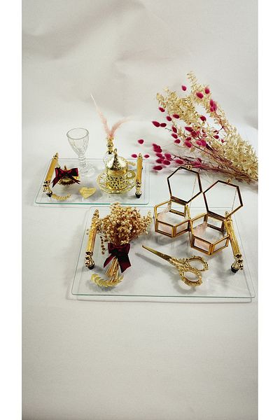 Basic Creation Groom's Coffee and Word Tray - Set of 2, Gold Color, Personali