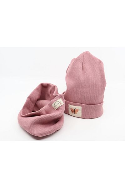 Tiny Jungle Elf Pink Children's Neck Collar Beanie Set
