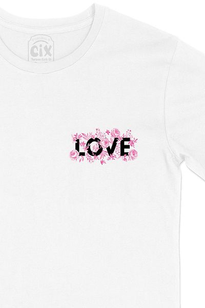 Cix Λευκό μπλουζάκι με ροζ τριαντάφυλλο Love Pocket Logo Design