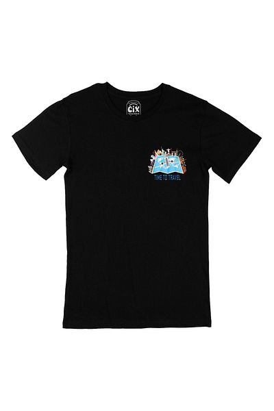 Cix Ταξιδιωτικός χάρτης Μαύρο μπλουζάκι Unisex με σχέδιο λογότυπου τσέπης