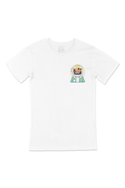 Cix Tricou alb cu model de buzunar pentru astronaut spațial