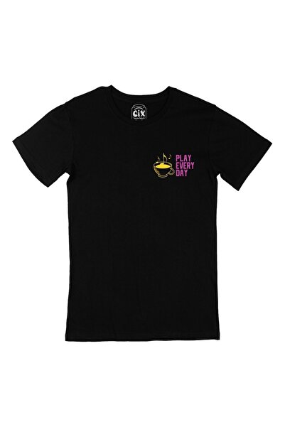Cix Tricou negru cu logo-ul de buzunar Play Every Day roz