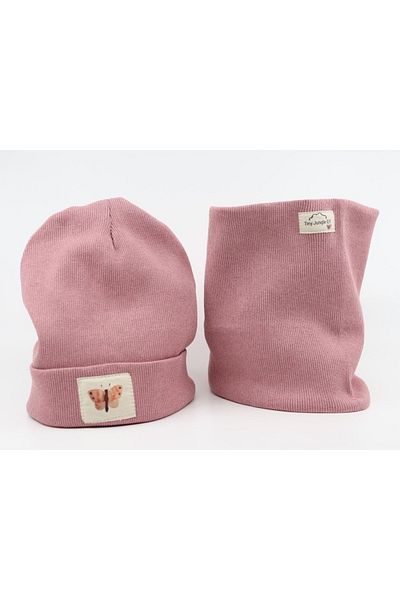 Tiny Jungle Elf Pink Children's Neck Collar Beanie Set