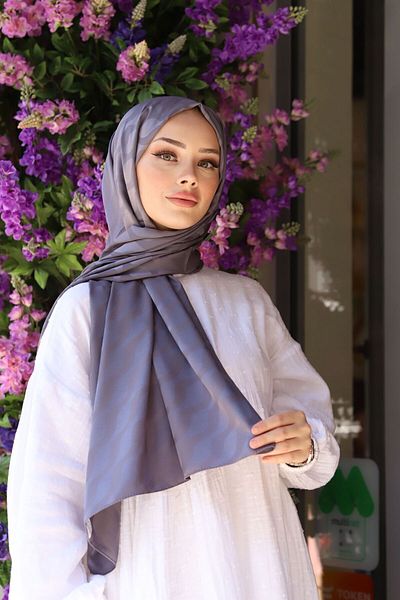 MİS İPEK Anthracite Waterway Patterned Silky Jacquard Shawl
