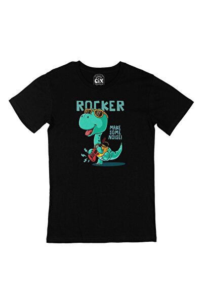 Cix Unisex crna majica sa dinosaurom u stilu rokera