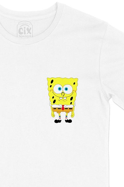 Cix Tricou alb cu design SpongeBob. Logo de buzunar