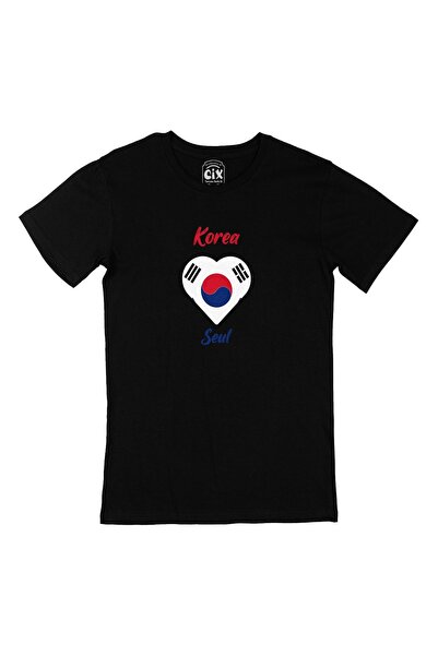 Cix تي شيرت أسود على شكل قلب بعلم كوريا سيول