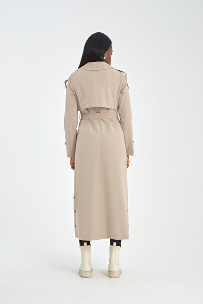 Soydan Güner Su Iticili Kırışmaz Yazlık Uzun Astarsız Kruvaze Yazlık Trençkot Taş 7650