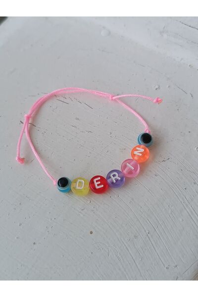 La fee aksesuar Kız Çocuk Isimli Bileklik Pembe Ip - Nazar Boncuklu Isim&harf...