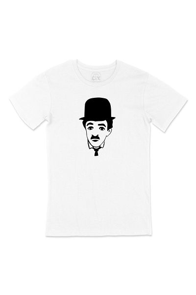Cix Tricou alb cu design de logo Charlie Chaplin Face Pocket
