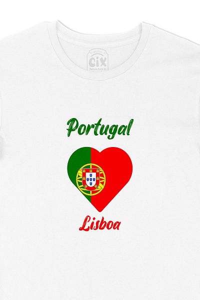 Cix Tricou alb cu steagul Portugaliei Lisabona și design cu logo-ul buzunarului