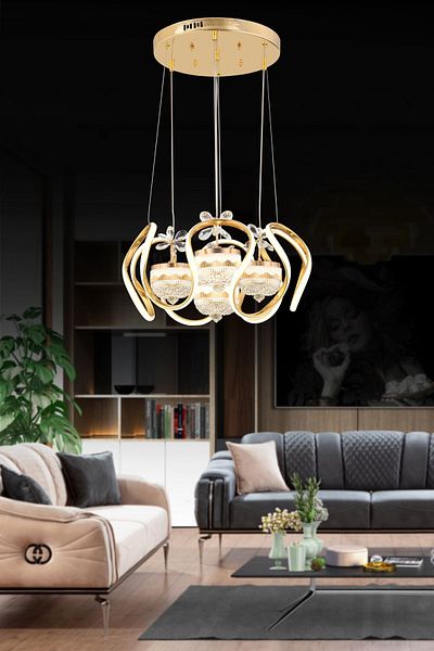 OSC HOME ModernLEDChandelier - Chandelier with 3 Colors, Remote Control, 4 Balls,Goldand Chrome Options
