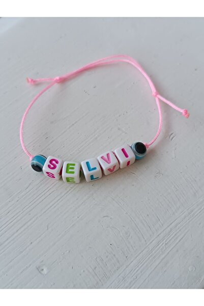 La fee aksesuar Kız Çocuk Isimli Bileklik Pembe Ip - Nazar Boncuklu Isim&harf...