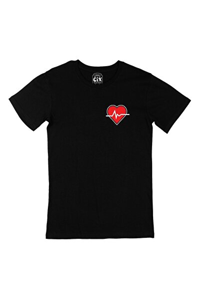 Cix تي شيرت أسود بتصميم إيقاع القلب