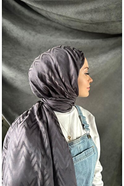 MİS İPEK Zikzak Desen Antrasit Pamuk Jakar Şal