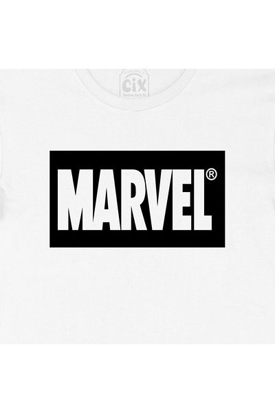Cix Λευκό T-shirt με μαύρο λογότυπο Marvel και σχέδιο λογότυπου τσέπης