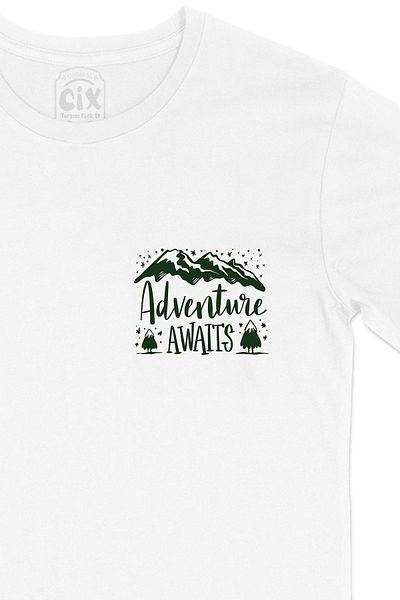 Cix Tricou alb Adventure Awaits cu logo-ul cu buzunar verde