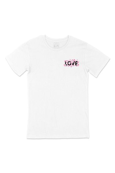 Cix Λευκό μπλουζάκι με ροζ τριαντάφυλλο Love Pocket Logo Design
