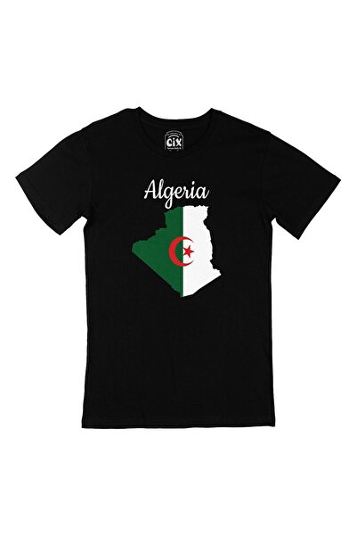 Cix Cezayir Haritalı ve Bayraklı Siyah Tişört