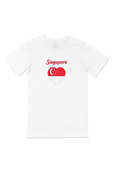 Cix تي شيرت علم سنغافورة على شكل قلب