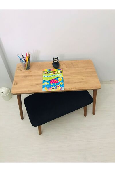 EKOÇ WOOD DESİNG Lilyum Çoçuk Çalışma Masası 1 Adet Puf Etkinlik Masası Aktiv...