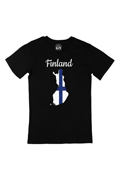 Cix تي شيرت أسود عليه خريطة فنلندا وعلمها