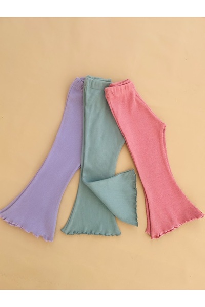 eymwes Kız Bebek Ribana Kumaş Mevsimlik İspanyol Paça Tayt Pantolon 3 lü Set